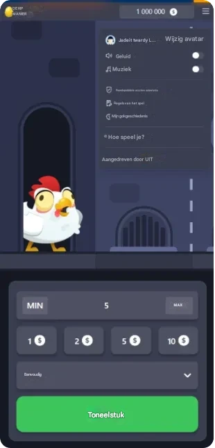 Chicken Road menu-instellingen