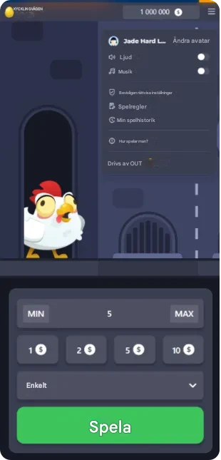 Chicken Road menyinstallningar