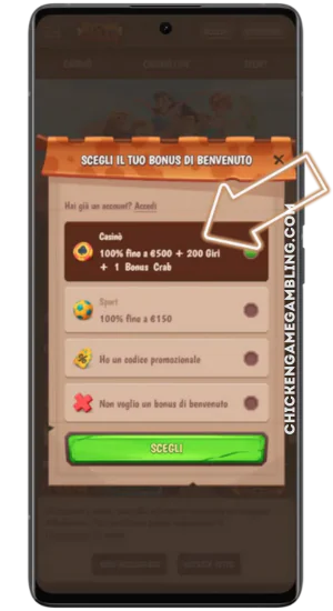 Schermata di registrazione del casinò